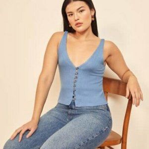 REFORMATION Hampton Button Front Tank Blue M